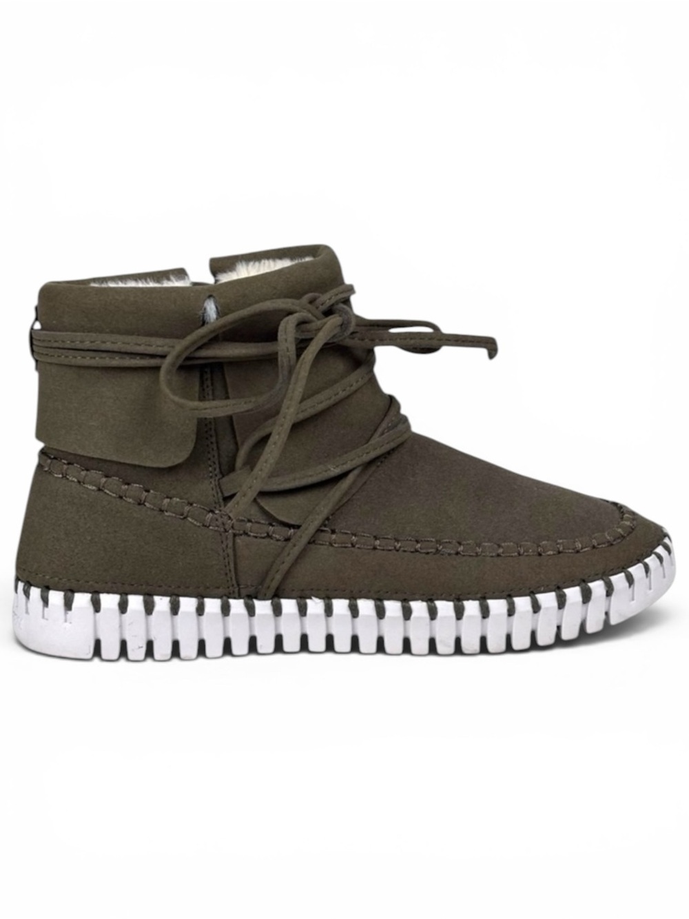 ILSE JACOBSEN DEEP OLIVE FAUX SHEARLING SUEDE LACE UP ANKLE BOOTS